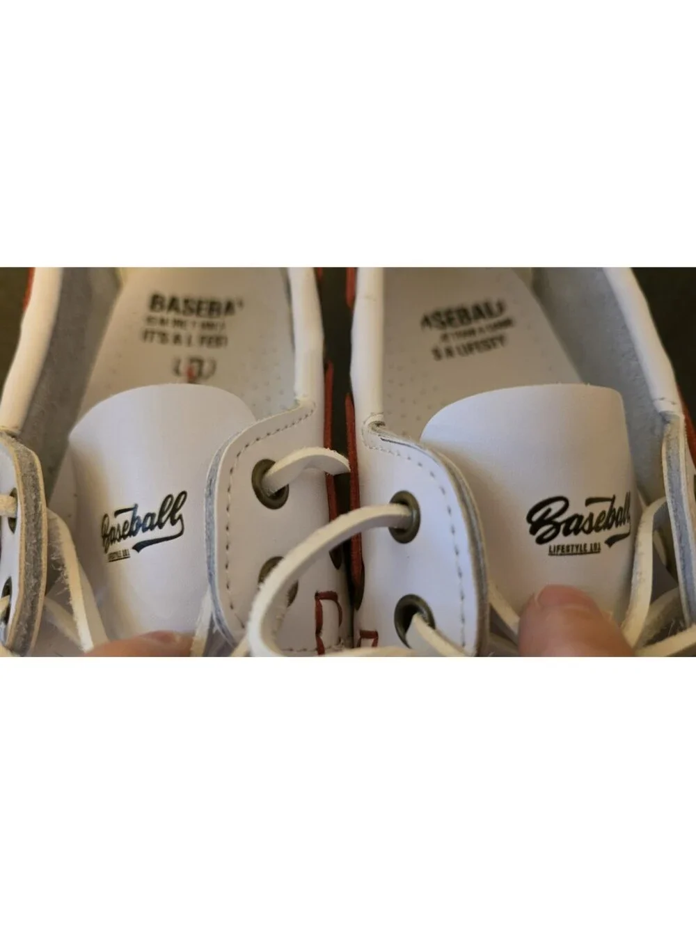 Baseball Lifestyle 101 White Leather Boat Shoes Men 7 Women 8.5 Red Stitching